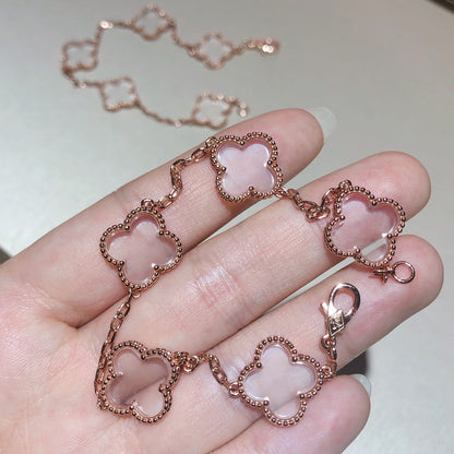 [Eternal Jewelry]CLOVER 5 MOTIF ROCK CRYSTAL PINK GOLD BRACELET