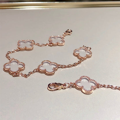 [Eternal Jewelry]CLOVER 5 MOTIF ROCK CRYSTAL PINK GOLD BRACELET