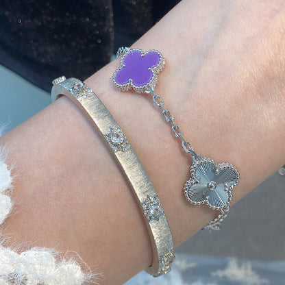 [Eternal Jewelry]CLOVER  5 MOTIFS  PURPLE VIOLET BRACELET SILVER