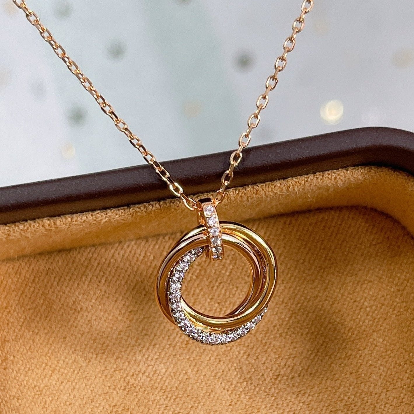 [Eternal Jewelry]TRINITY NECKLACE SILVER GOLD PINK GOLD DIAMONDS