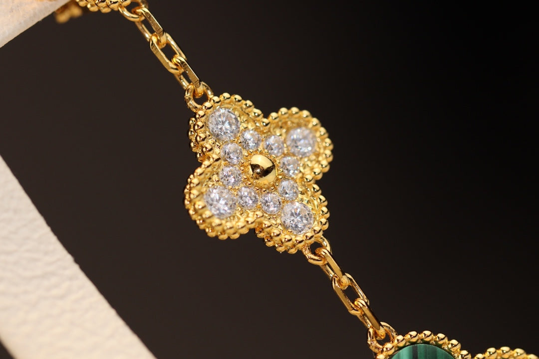 [Eternal Jewelry]CLOVER EARRINGS GOLD MALACHITE DIAMOND 3 MOTIF