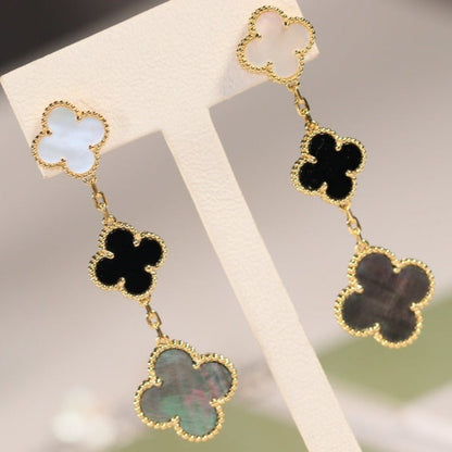 [Eternal Jewelry]CLOVER EARRINGS GOLD ONYX MOP 3 MOTIF