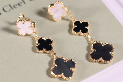 [Eternal Jewelry]CLOVER EARRINGS GOLD ONYX MOP 3 MOTIF