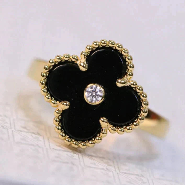 [Eternal Jewelry]CLOVER ONYX RING GOLD DIAMOND