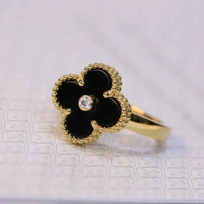 [Eternal Jewelry]CLOVER ONYX RING GOLD DIAMOND
