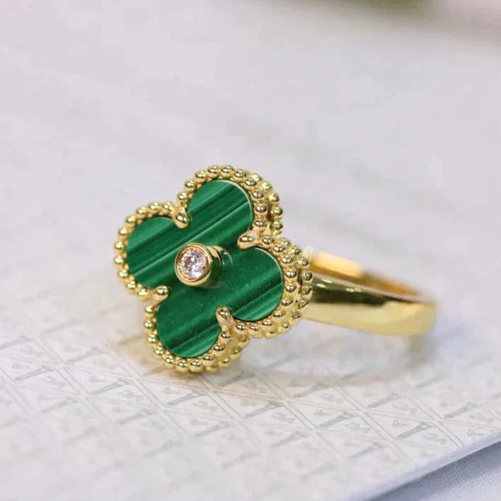 [Eternal Jewelry]CLOVER MALACHITE RING GOLD DIAMOND