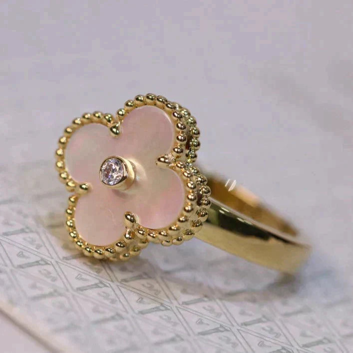 [Eternal Jewelry]CLOVER PINK MOP RING GOLD DIAMOND