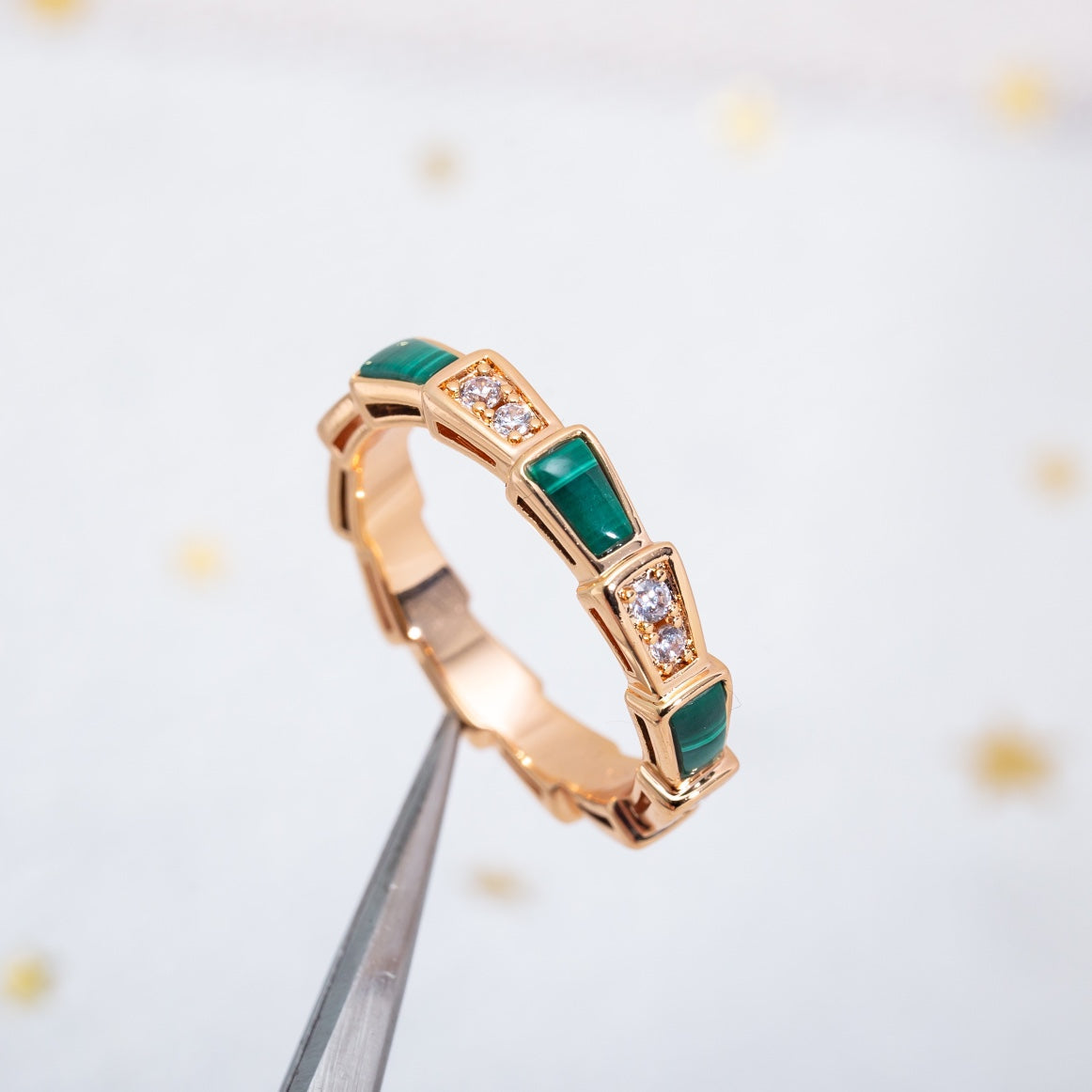 [Eternal Jewelry]SERPENTI RING PINK GOLD MALACHITE DIAMOND 3MM