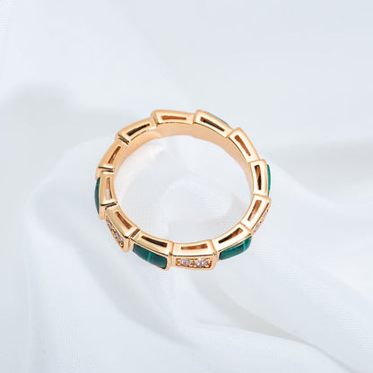 [Eternal Jewelry]SERPENTI RING PINK GOLD MALACHITE DIAMOND 3MM