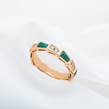 [Eternal Jewelry]SERPENTI RING PINK GOLD MALACHITE DIAMOND 3MM