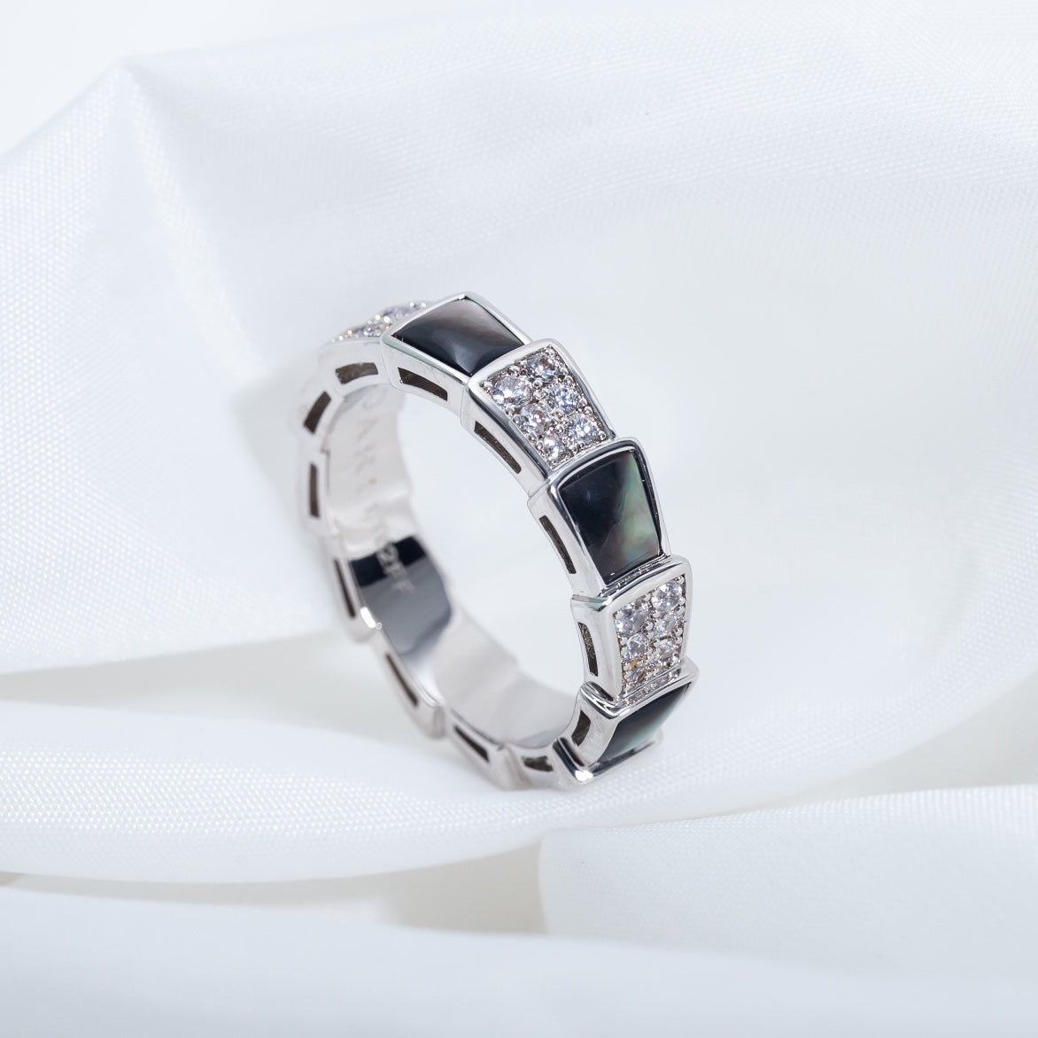 [Eternal Jewelry]SERPENTI RING SILVER DIAMOND BLACK MOP 4MM