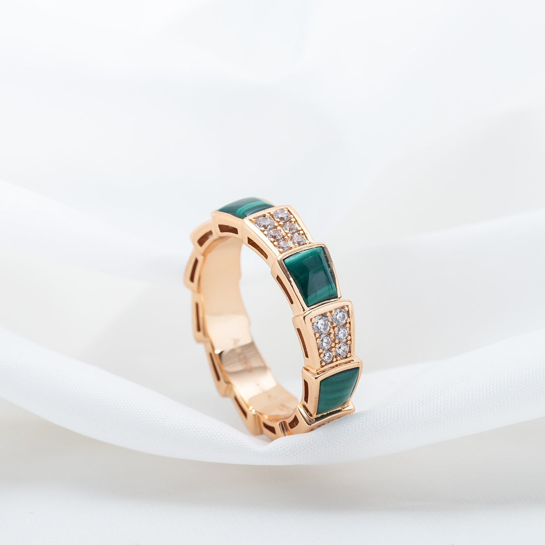 [Eternal Jewelry]SERPENTI RING PINK GOLD MALACHITE DIAMOND PAVED 4MM