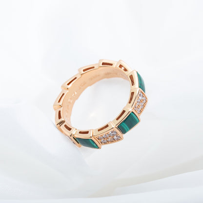 [Eternal Jewelry]SERPENTI RING PINK GOLD MALACHITE DIAMOND PAVED 4MM