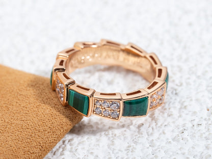 [Eternal Jewelry]SERPENTI RING PINK GOLD MALACHITE DIAMOND PAVED 4MM