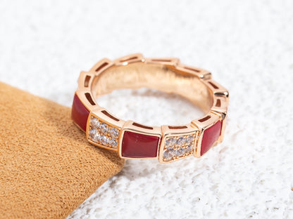 [Eternal Jewelry]SERPENTI RING PINK GOLD CARNELIAN DIAMOND PAVED 4MM