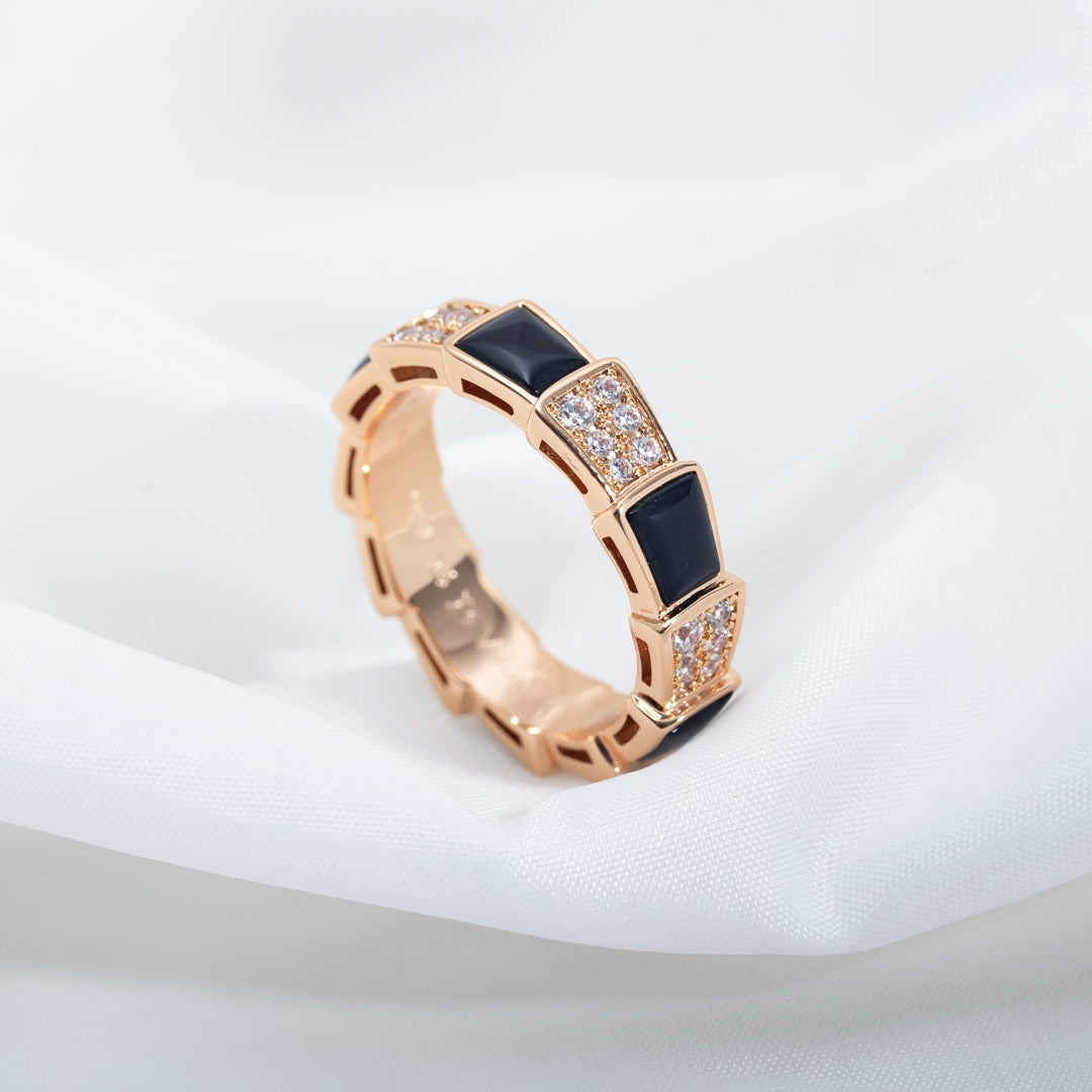 [Eternal Jewelry]SERPENTI RING PINK GOLD BLACK MOP DIAMOND PAVED 4MM