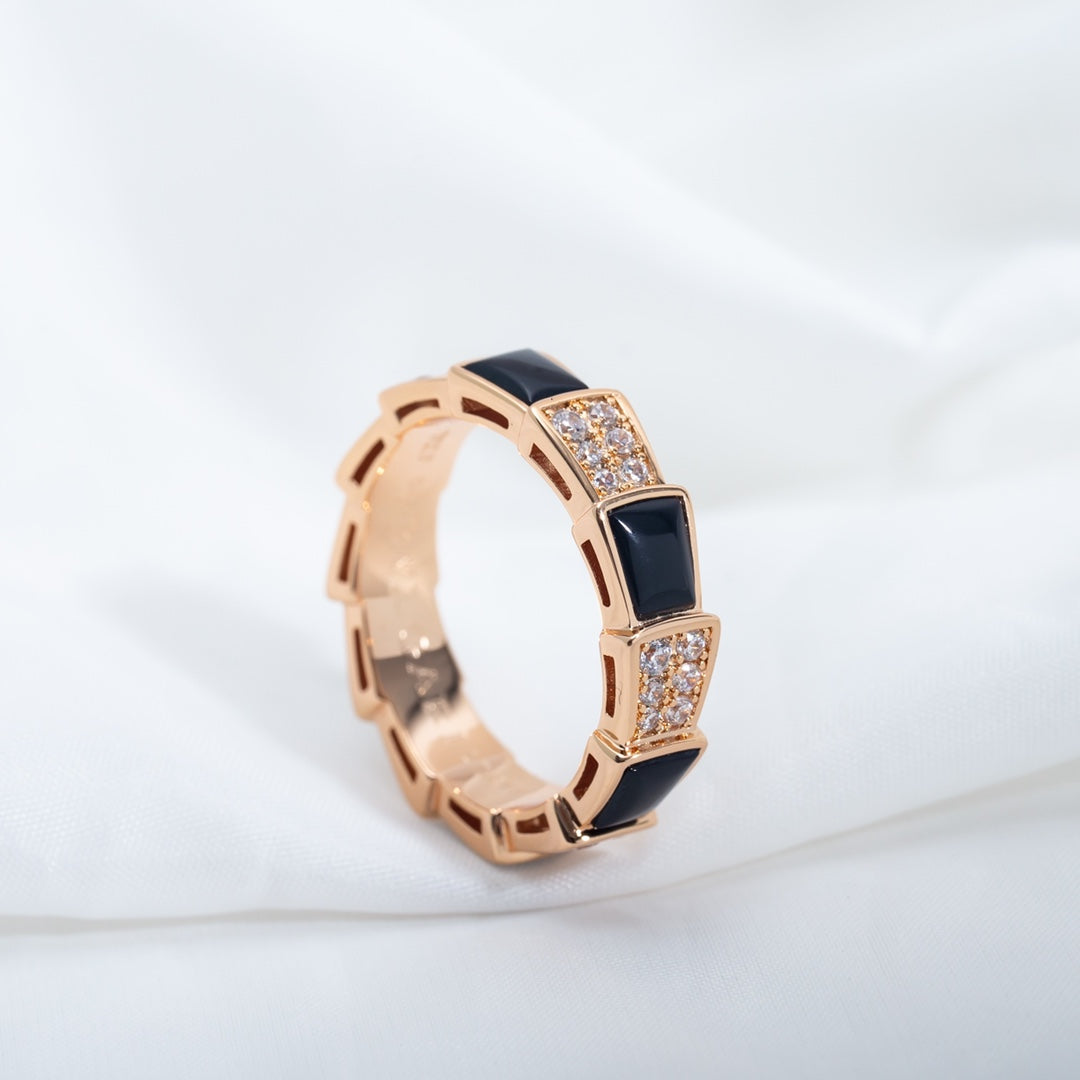 [Eternal Jewelry]SERPENTI RING PINK GOLD BLACK MOP DIAMOND PAVED 4MM