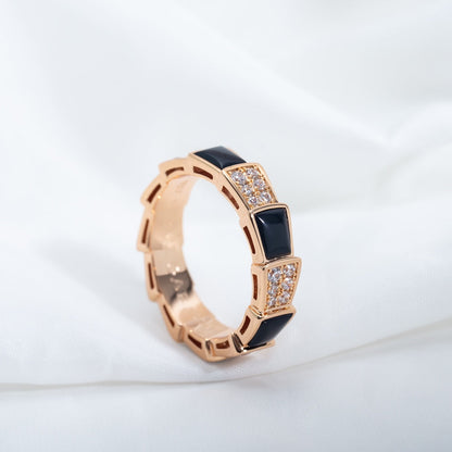 [Eternal Jewelry]SERPENTI RING PINK GOLD BLACK MOP DIAMOND PAVED 4MM
