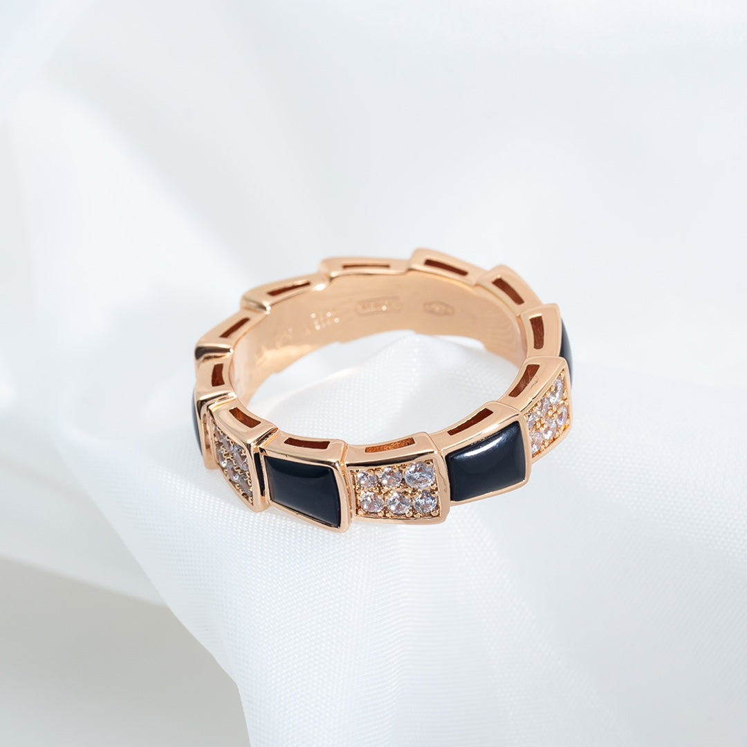 [Eternal Jewelry]SERPENTI RING PINK GOLD BLACK MOP DIAMOND PAVED 4MM