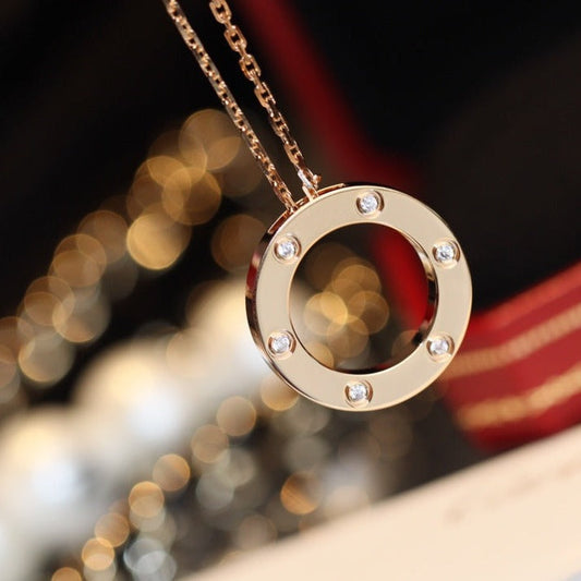 [Eternal Jewelry]LOVE NECKLACE 16MM 6 DIAMONDS PINK GOLD