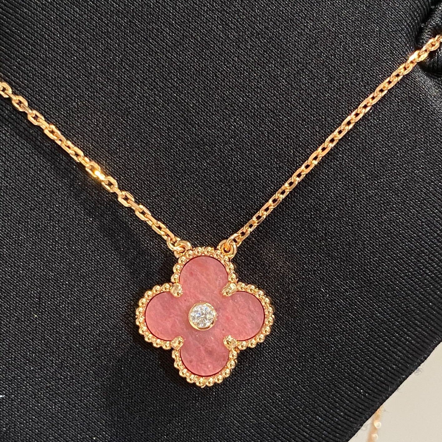 [Eternal Jewelry]CLOVER 15MM DIAMOND RHODONITE NECKLACE