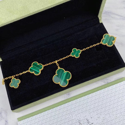 [Eternal Jewelry]MAGIC CLOVER MALACHITE GOLD BRACELET 5 MOTIFS
