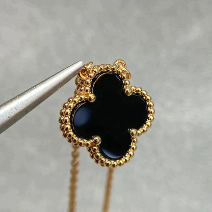 [Eternal Jewelry]CLOVER 15MM BLACK ONYX SINGLE FLOWER NECKLACE