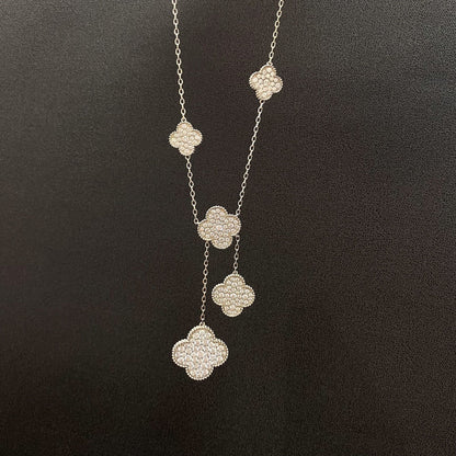 [Eternal Jewelry]CLOVER 5 MOTIFS SILVER DIAMONDS NECKLACE
