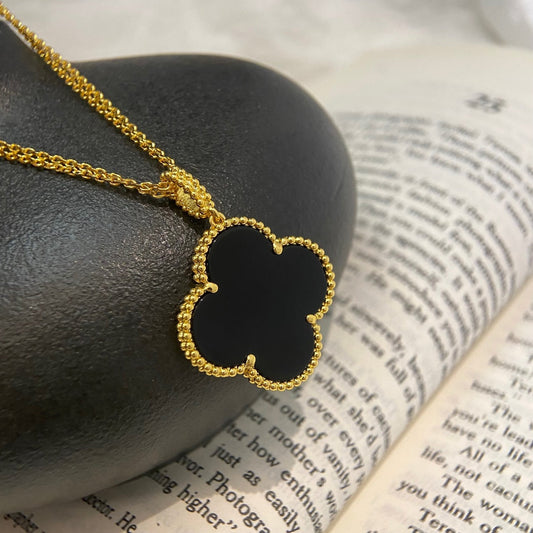 [Eternal Jewelry]CLOVER 25MM NECKLACE GOLD ONYX