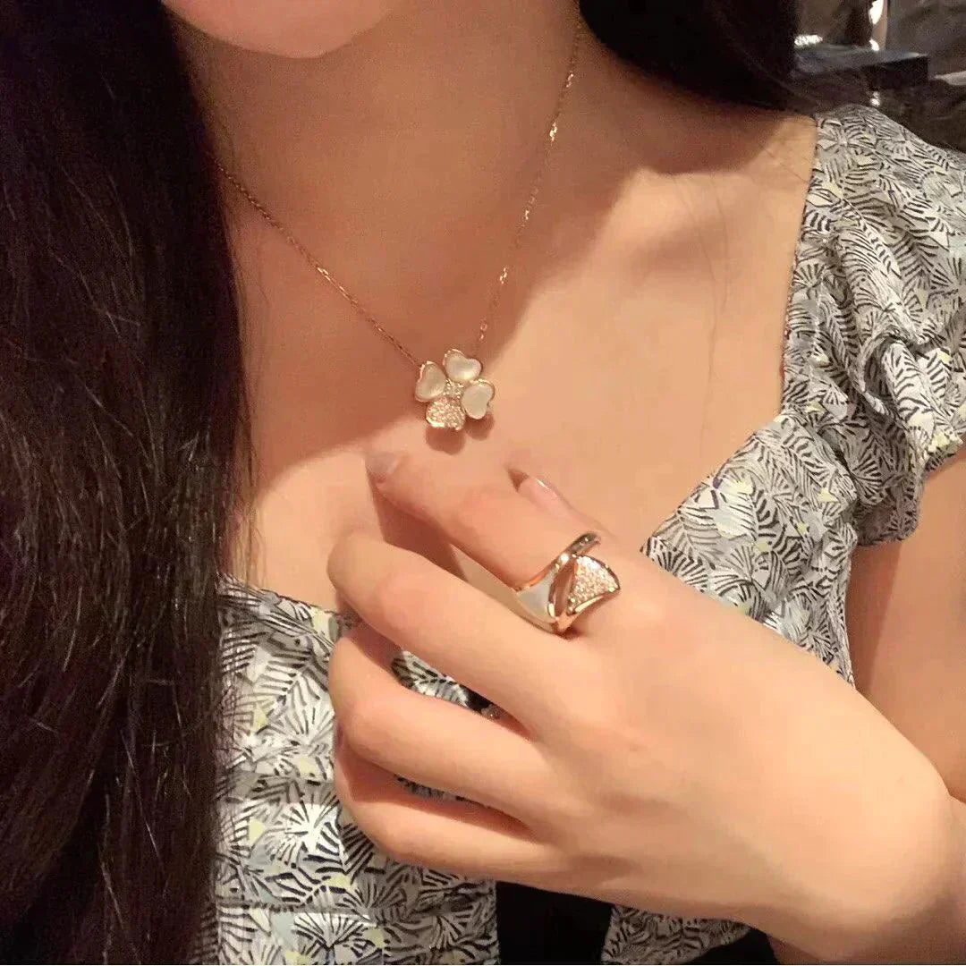 [Eternal Jewelry]CLOVER MOP DIAMOND ROSE GOLD NECKLACE