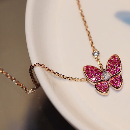 [Eternal Jewelry]BUTTERFLY RED DIAMOND ROSE GOLD NECKLACE