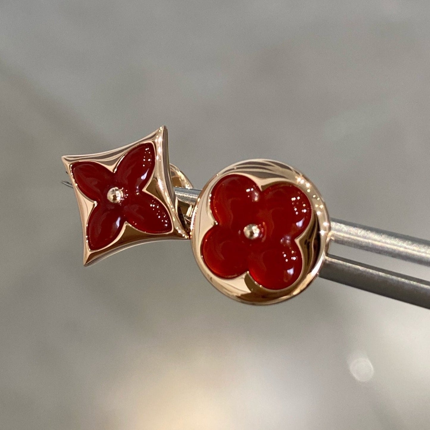 [Eternal Jewelry]STAR AND SUN PINK GOLD CARNELIAN STUD EARRINGS