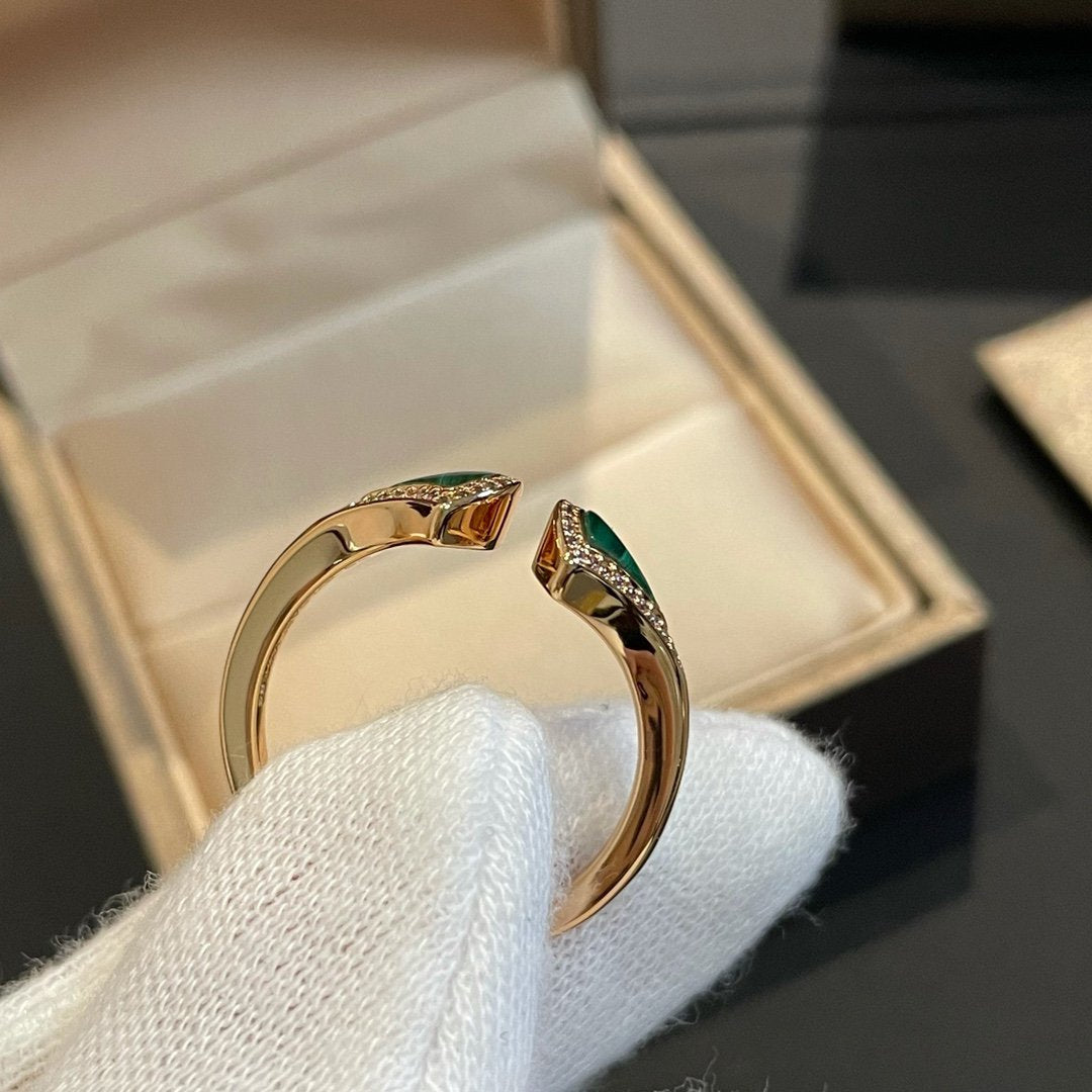 [Eternal Jewelry]DREAM MALACHITE DIAMOND OPEN RING