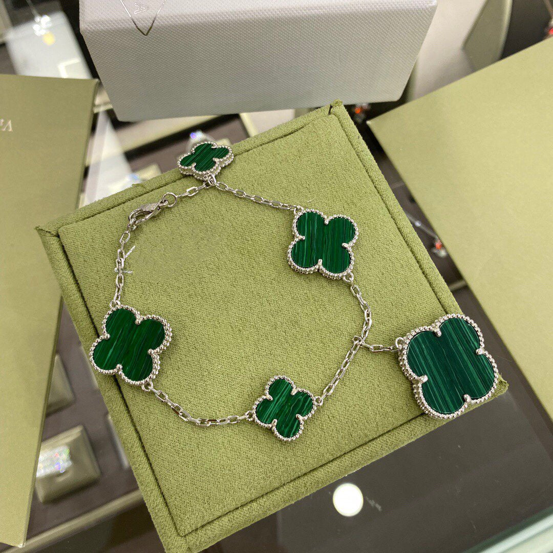 [Eternal Jewelry]CLOVER 5 MOTIFS SIVLER MALACHITE BRACELET