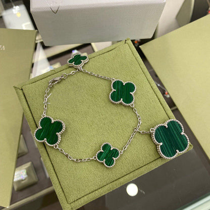 [Eternal Jewelry]CLOVER 5 MOTIFS SIVLER MALACHITE BRACELET