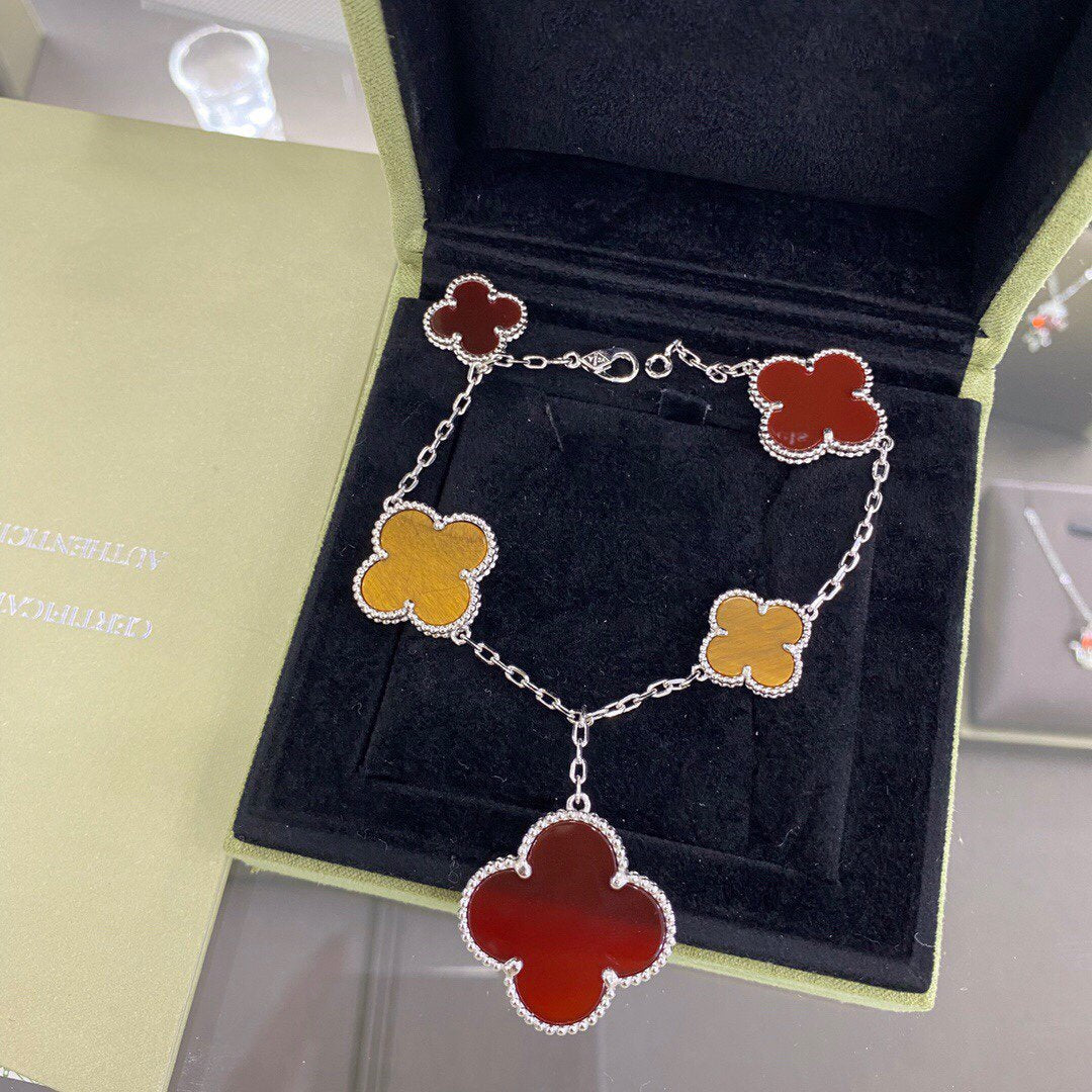 [Eternal Jewelry]CLOVER 5 MOTIFS SIVLER CARNELIAN TIGER EYE BRACELET