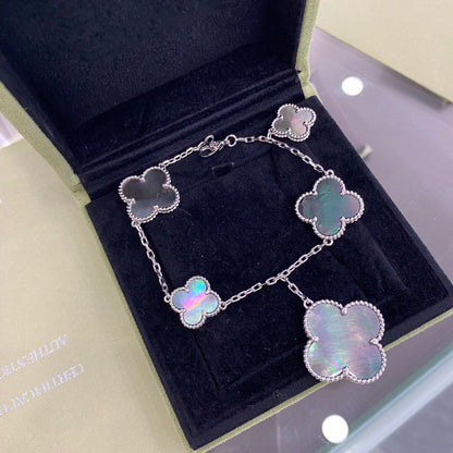 [Eternal Jewelry]CLOVER 5 MOTIFS SIVLER DARK MOP BRACELET