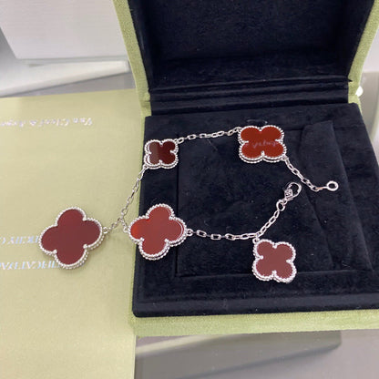 [Eternal Jewelry]CLOVER 5 MOTIFS SIVLER CARNELIAN BRACELET