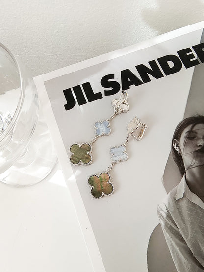 [Eternal Jewelry]CLOVER 3 MOTIFS CHALCEDONY DARK MOP SILVER EARRINGS