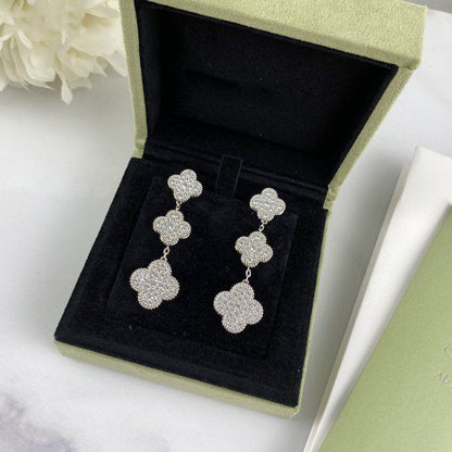 [Eternal Jewelry]CLOVER 3 MOTIF DIAMOND SILVER DROP EARRINGS