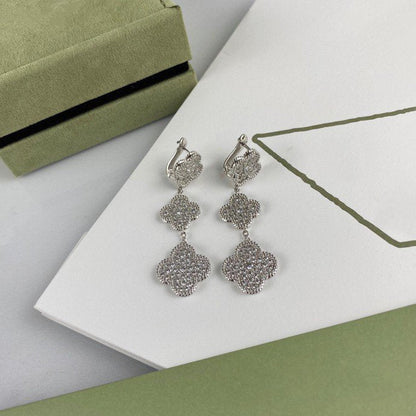 [Eternal Jewelry]CLOVER 3 MOTIF DIAMOND SILVER DROP EARRINGS