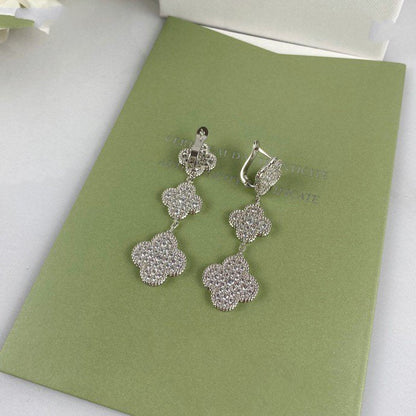 [Eternal Jewelry]CLOVER 3 MOTIF DIAMOND SILVER DROP EARRINGS