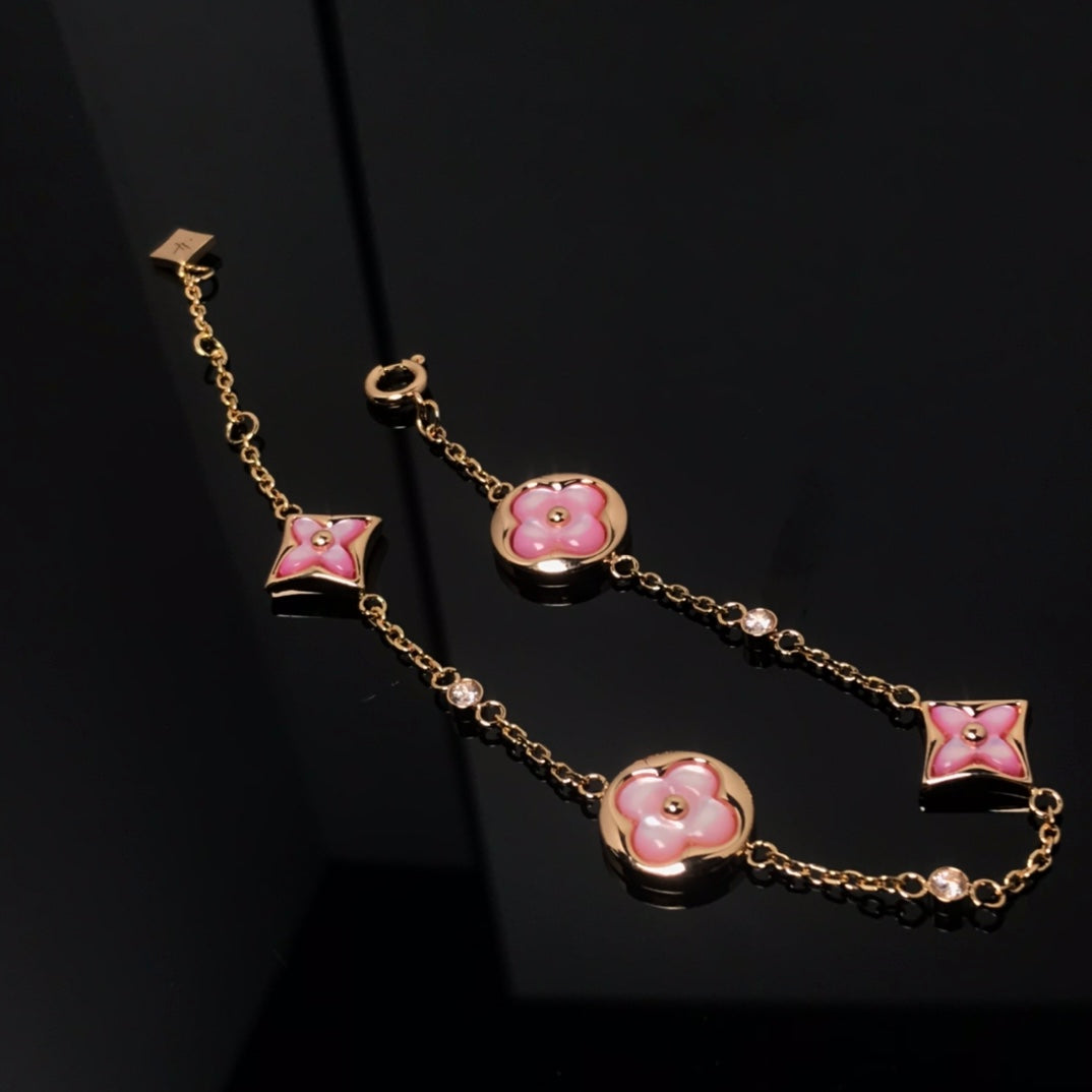 [Eternal Jewelry]STAR AND SUN 4 MOTIF PINK MOP PINK GOLD BRACELET