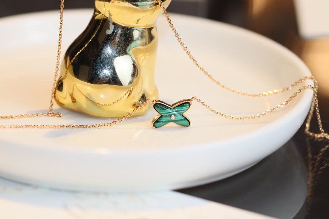 [Eternal Jewelry]JEUX MALACHITE 1 DIAMOND PINK GOLD NECKLACE