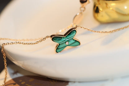 [Eternal Jewelry]JEUX MALACHITE 1 DIAMOND PINK GOLD NECKLACE