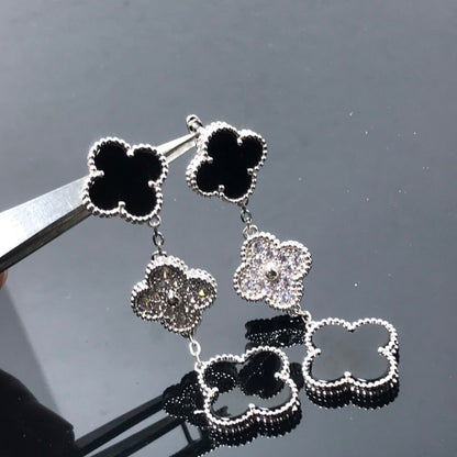 [Eternal Jewelry]CLOVER 3 MOTIF DIAMOND ONYX SILVER EARRINGS