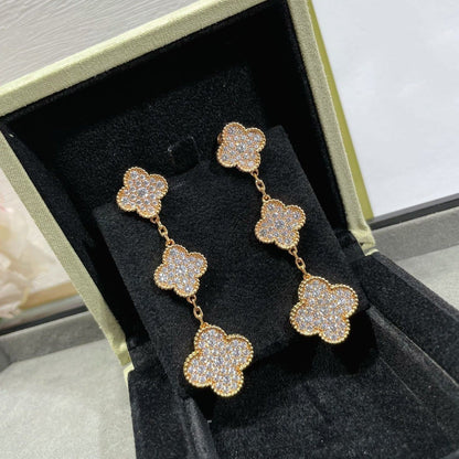 [Eternal Jewelry]CLOVER 3 MOTIFS DIAMOND PAVED ROSE GOLD EARRINGS