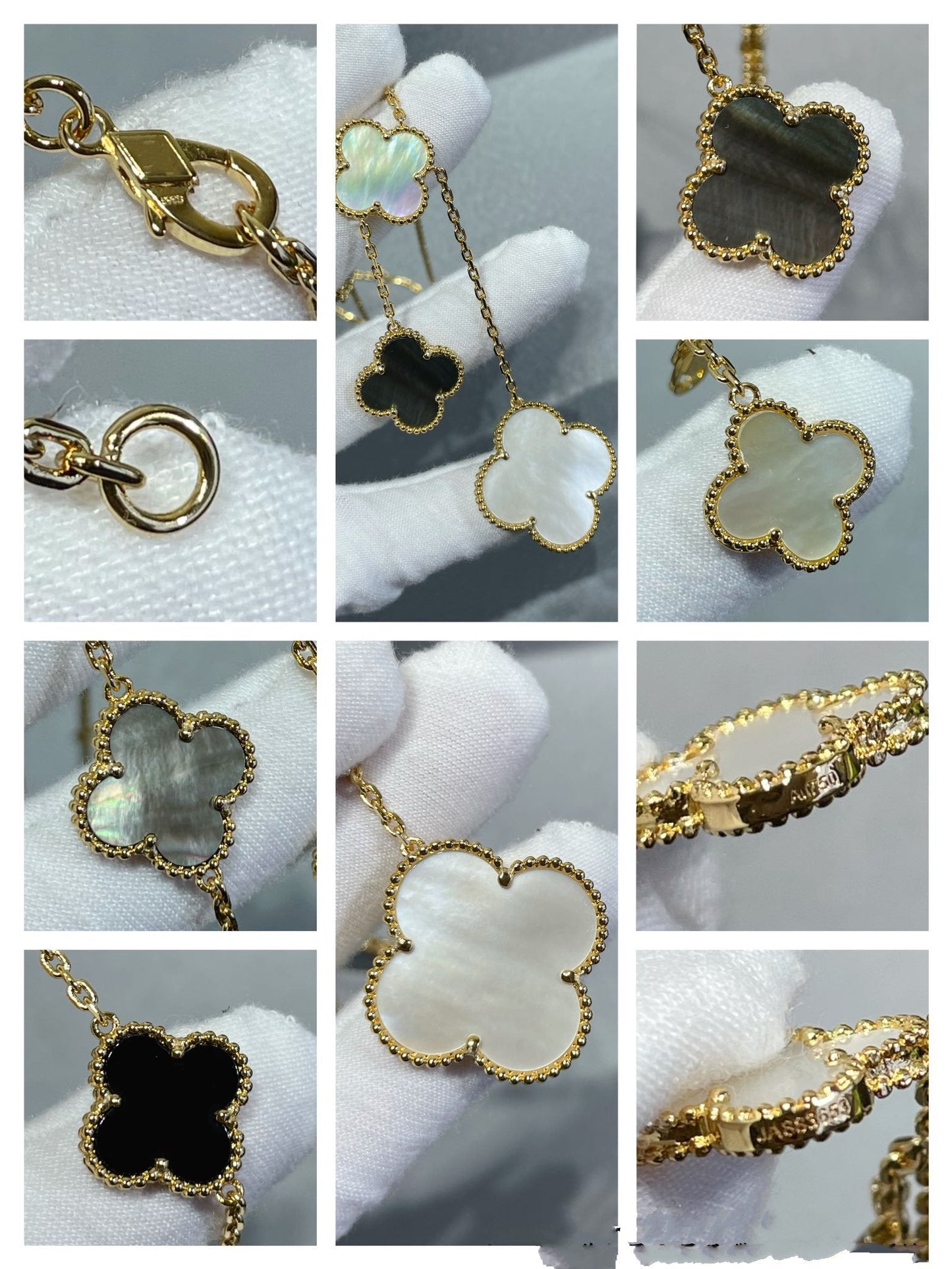 [Eternal Jewelry]CLOVER 6 MOTIF MOP ONYX GOLD NECKLACE