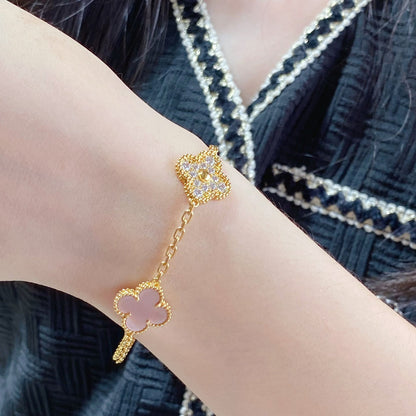 [Eternal Jewelry]CLOVER 5 MOTIF DIAMOND PINK MOP PINK GOLD BRACELET