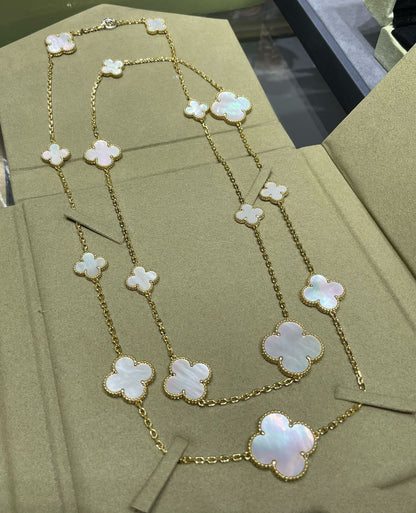 [Eternal Jewelry]CLOVER 16 MOTIF WHITE MOP GOLD NECKLACE